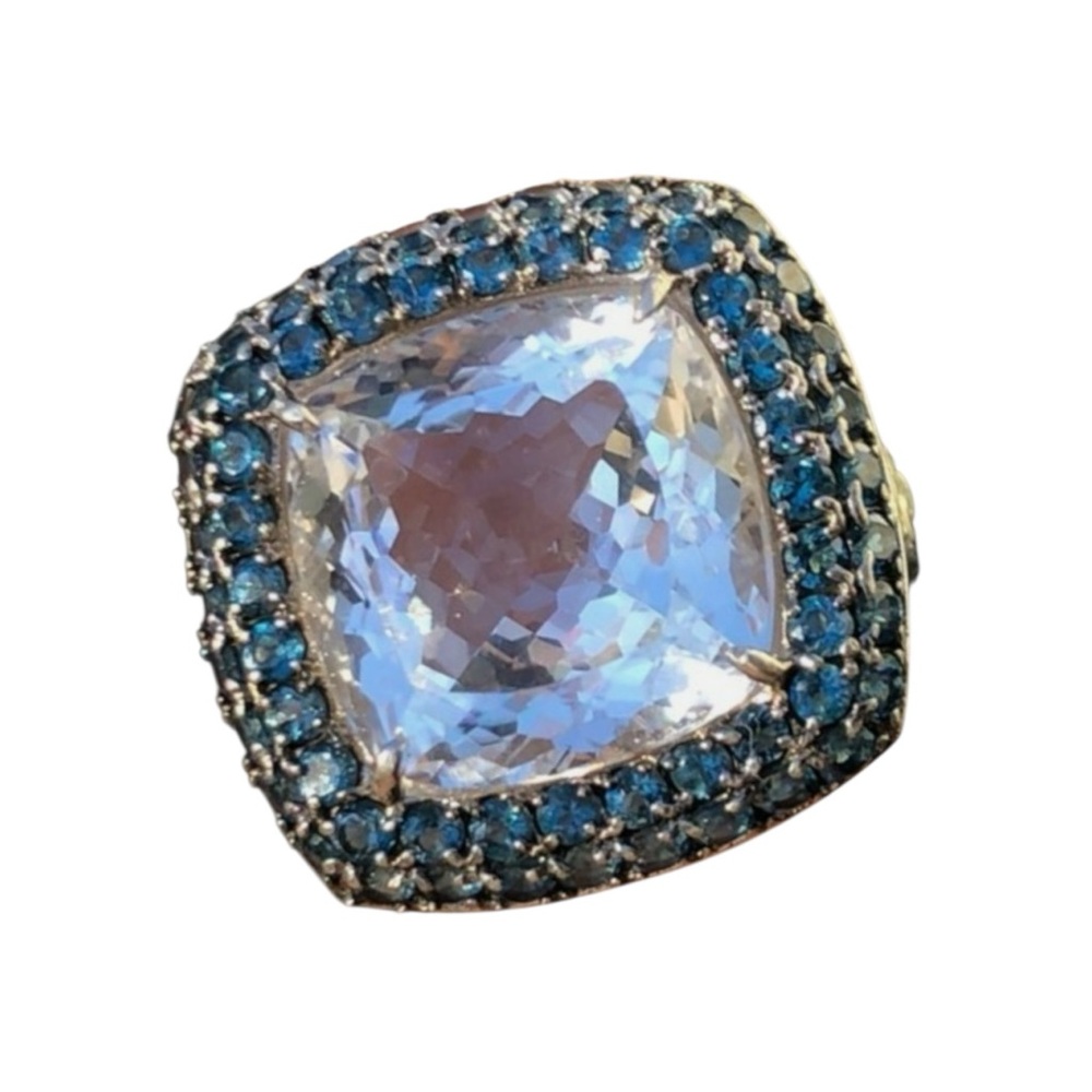 Gems en Vogue Sterling 16.25ctw Rock Crystal Quartz & London Blue Topaz Ring